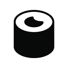 Cylindrical maki sushi roll icon black silhouette isolated on white background. © MST MOMATAJ