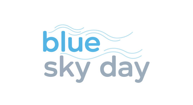 Blue Sky Day Minimalist Typography Illustration Featuring Soft Wavy Lines and Clean Text