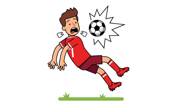 Soccer player hit in face by ball losing teeth vector illustration