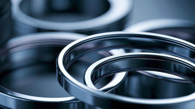 Medium shot focusing on the chrome plating application on piston rings highlighting the smooth reflective finish for increased hardness and reduced friction.