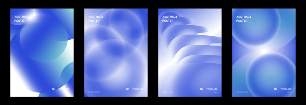 Abstract gradient vector poster set with purple geometric backgrounds, modern minimal cover layouts, circle shapes, checker grid, concentric lines, dark bars and futuristic graphic designs.