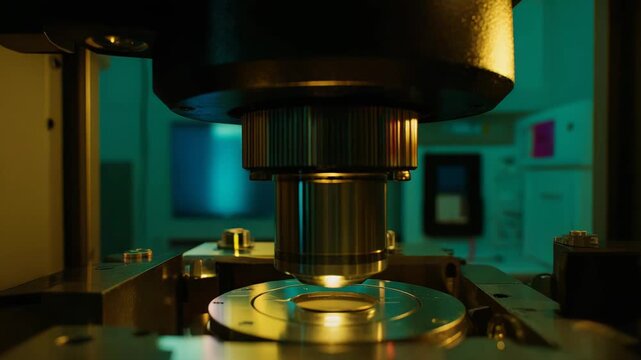 Scientific instrument carefully examining a sample under a microscope lens in a laboratory, symbolizing advanced technology, precision, and innovative engineering for modern research