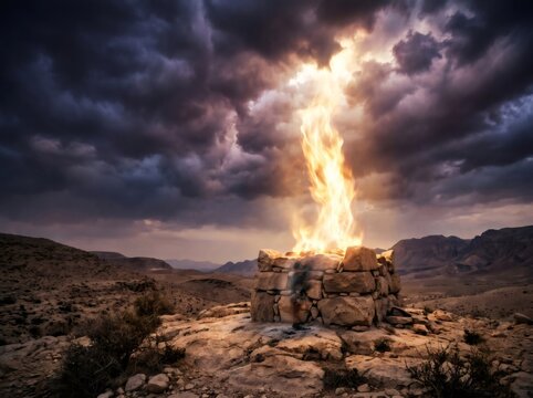 Divine fire descending onto ancient offering altar