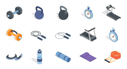 Fototapeta premium Isometric Gym Equipment Illustration: Fitness and Exercise Tools in a Flat Design Style
