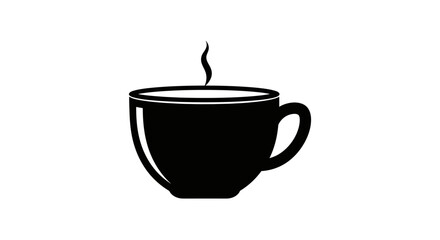 Fototapeta premium Silhouette illustration of a steaming coffee cup against a pristine white background