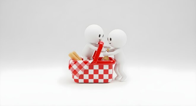 Pair of characters packing a picnic basket for an outing