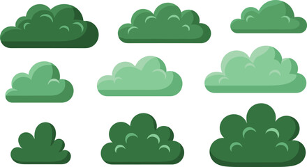 Green Bush and Shrub Collection Vector Illustration with Cartoon Garden Foliage, Nature Landscape Elements, and Decorative Plant Design Graphics © MstBobita