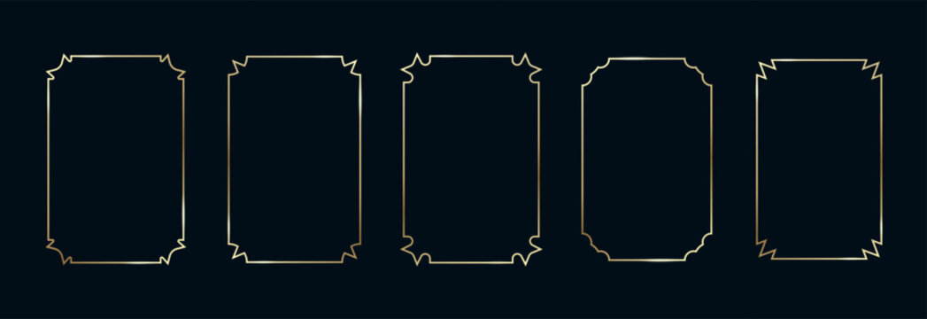 Golden Frames Set. Thin Line Gold Borders Luxury Minimalist Collection. Premium Vector Brass Outline Geometric Rectangles. Linear Decorative Banners with Black Background Isolated