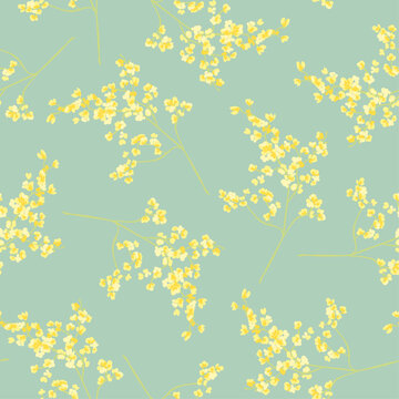 Vector Seamless Floral pattern with Yellow Blossom Branches on Green Background