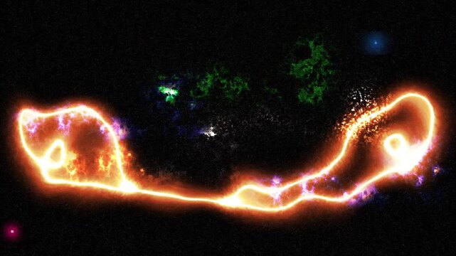 An animation featuring a nebula shaped like a ribbon, from which countless pillars of flame rise and undulate in a seamless loop.
A colorful celestial spectacle unfolding in the depths of space.