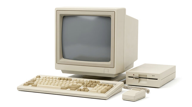 Classic vintage personal computer setup with CRT monitor keyboard and mouse