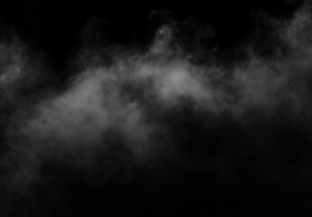 Fototapeta premium Dark smoke and fog overlay drifting across a black background, creating a soft atmospheric mist texture with moody contrast and subtle cinematic depth.