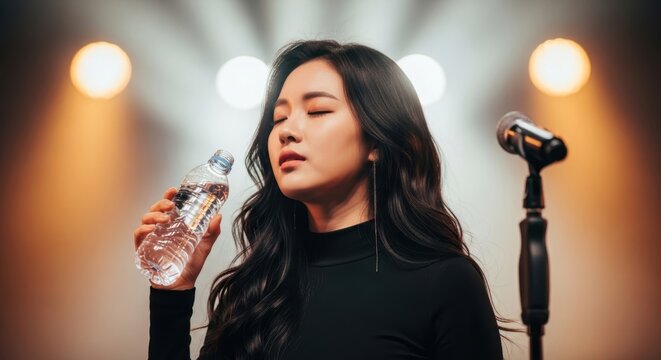 Singer drinking water on stage