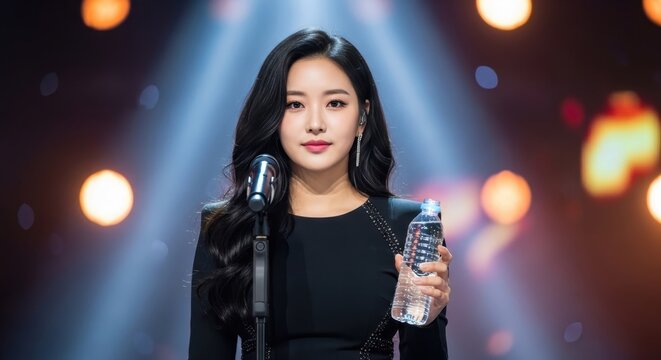 Singer drinking water on stage