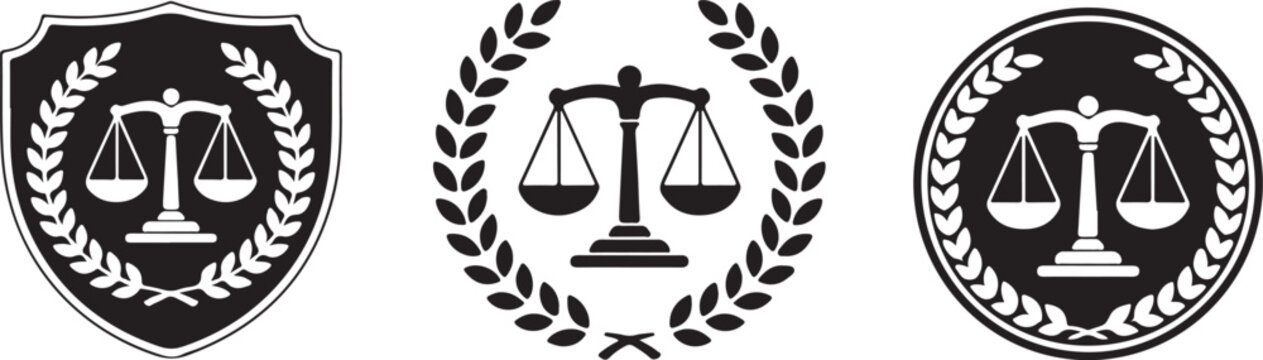 Three justice scale icons with laurel wreaths
