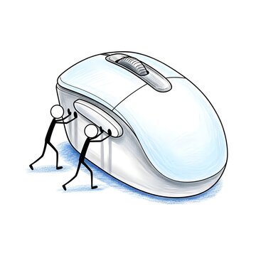 Stick figures pushing a large computer mouse