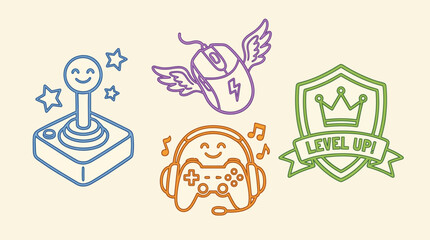 E-sports and video gaming culture neon style icons. © Zity