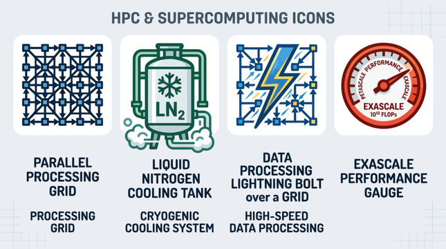 High performance computing and supercomputing technology icons.