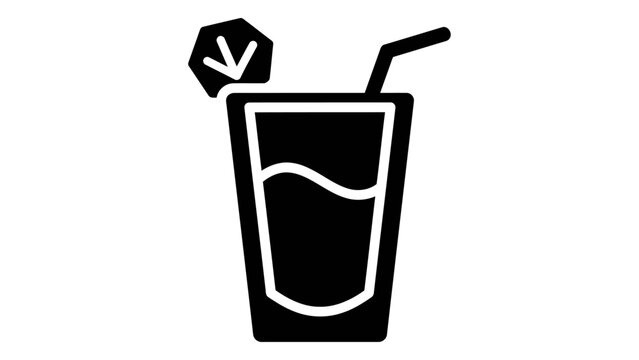 Glass of drink with straw and lemon slice icon