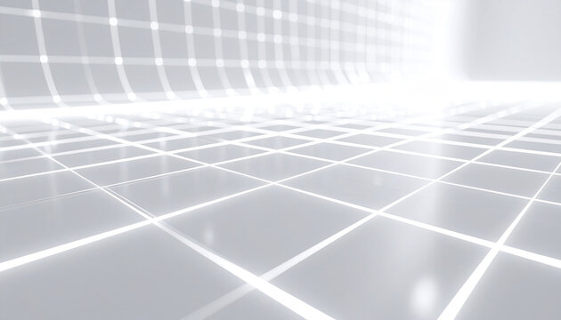 Futuristic White Glowing Grid Background with Digital Perspective