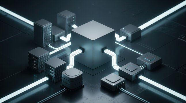 Modular data center node connecting server, storage, and network units for enterprise resource planning system integration.