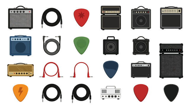 Guitar amplifiers and picks.