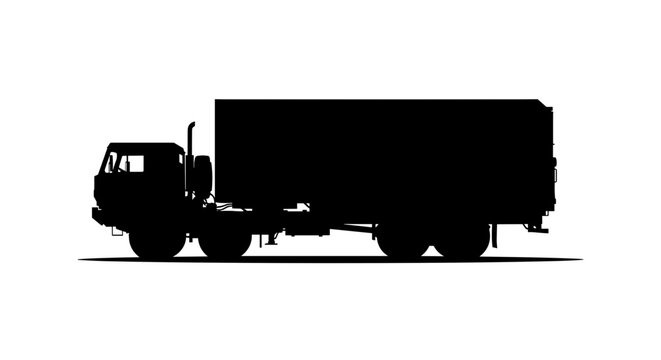 Silhouette of a large cargo truck on a white background.