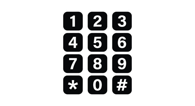 Numeric keypad buttons in black silhouette number