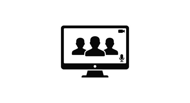 Computer Monitor With People And Microphone Black Silhouette