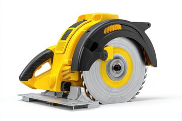 Naklejka premium Bright yellow and black circular saw on white