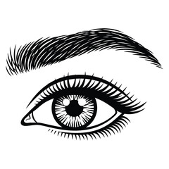 Obraz premium A black and white graphic illustration of a stylized human eye with a thick eyebrow.