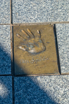Miedzyzdroje, Poland - May 3, 2026: Handprint and signature of Olga Lipinska at Walk of Fame, Promenade of Stars (Promenada Gwiazd).