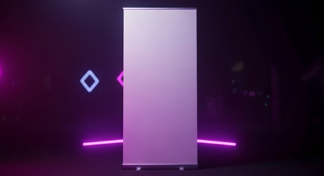 Blank vertical digital screen with neon lights