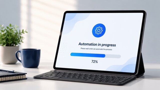 Digital Automation Progress Interface Displayed on Tablet Workspace