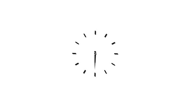 Clock spinning, watch animation on white background with alpha channel. Clock icon flat style. 12 hours clock dial , twenty-four hours time lapse animation. 4K video