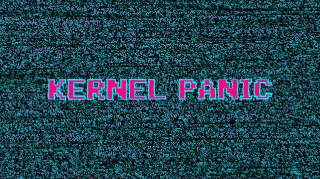 Retro Kernel Panic Glitch Animation with VHS Static Noise and Cyberpunk Digital Distortion Effect