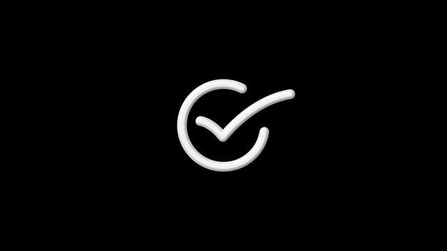 white checkmark symbol on a black background in this video. Checkmark animation. 4k Video