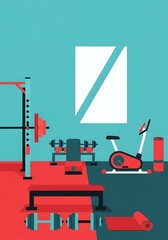 Fototapeta premium Home Gym Fitness Equipment Setup with Weights and Cardio Machines.