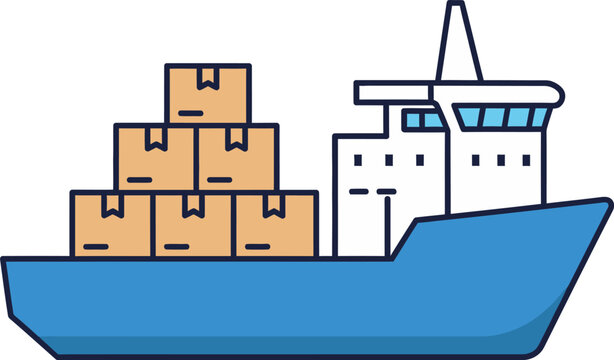 Cargo Ship with Cardboard Boxes for Logistics and Shipping Vector
