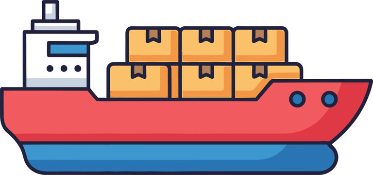 Cargo Ship with Delivery Boxes Vector Illustration