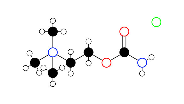 carbachol molecule, structural chemical formula, ball-and-stick model, isolated image cholinergic agonist drug