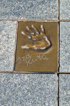 Miedzyzdroje, Poland - May 3, 2026: Handprint and signature of Izabela Kuna at Walk of Fame, Promenade of Stars (Promenada Gwiazd). Izabela Kuna is a Polish actor.