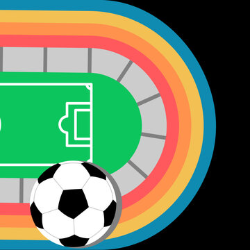 Soccer Stadium Illustration with Ball and Colorful Track on Black Background. Soccer Football banner background vector template, modern sports design