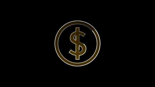 abstract neon dollar icon animation on black background, Glowing neon dollar line icon animation. 
