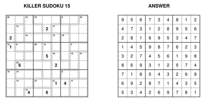 Sudoku puzzle grid with solution on side for brain teasers