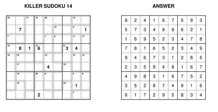 Killer sudoku puzzle layout with answers and instructions