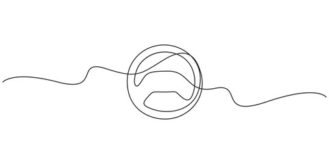 Obraz premium Steering wheel continuous line drawing of a minimalist automotive driving vector illustration. Minimalist single line art of a car steering wheel for automotive branding.