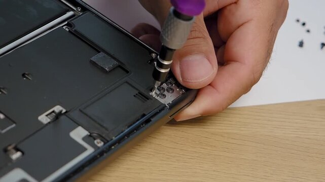 Hands Repairing Opened Laptop