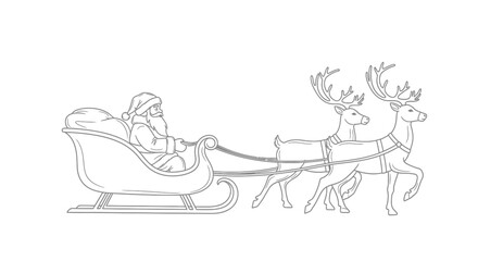 Santa claus in sleigh pulled by reindeer line art illustration © MHB_STUDIO