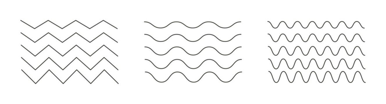 Wavy and zigzag horizontal vector underline. Wave ornament pattern. Wave thin line background. Waves lines set. Wavy simple lines. 